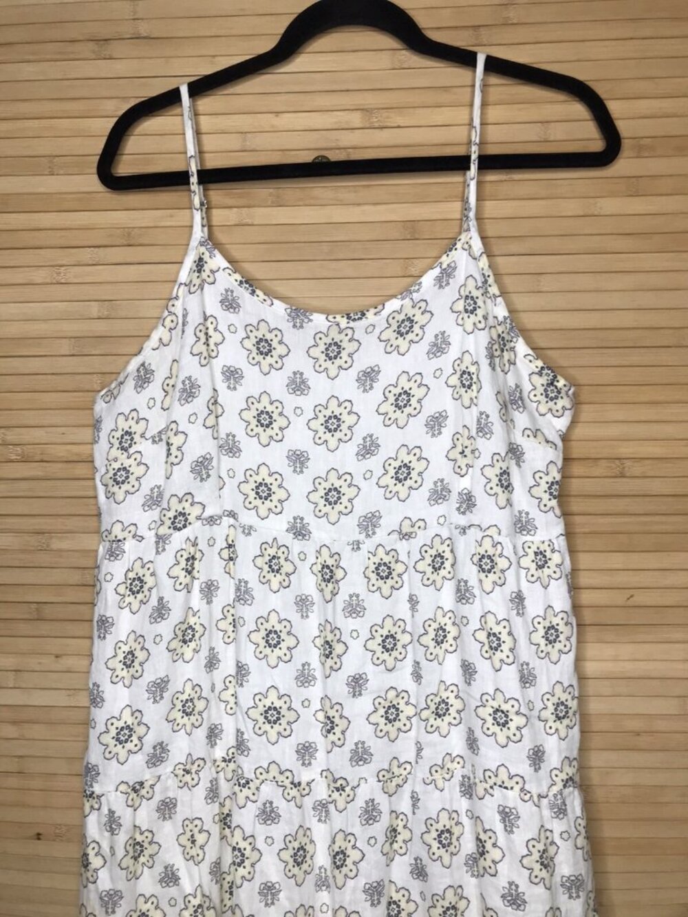 Magaschoni Floral Linen Maxi Dress Cream sz L Large Summer Flower Cottagecore - Picture 6 of 8